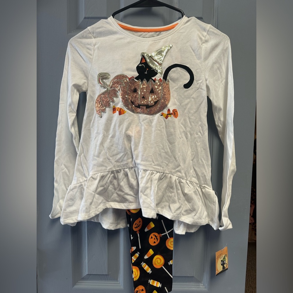 Spooky Night Sequined Top with Leggings and Hair Clips